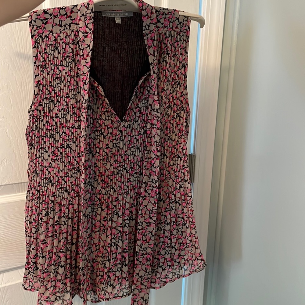 Pink and black tie chiffon pleated Anthropologie top